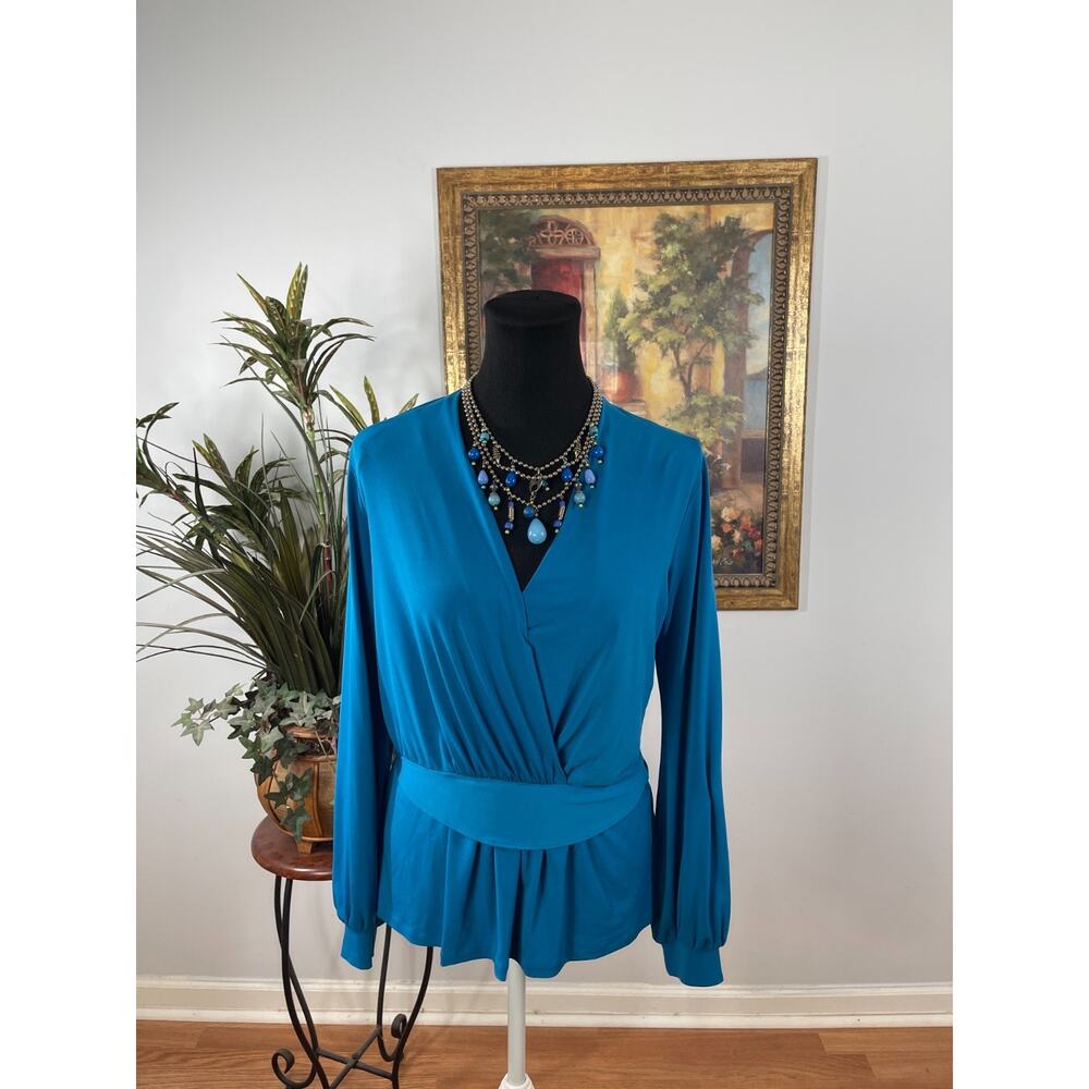 Anne Klein Wrap Blouse Women's Medium Deep Teal Dark Academia Sophisticated